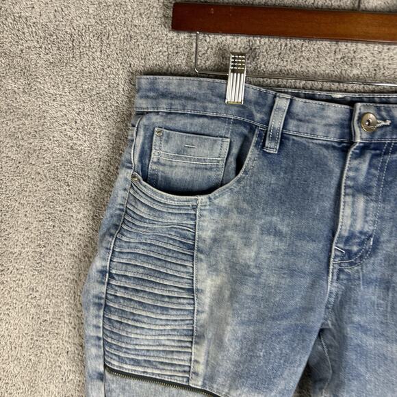 Southpole Jeans Mens 32x30 Acid Wash Skinny Moto Biker Ribbed Zip Distressed - Picture 2 of 16